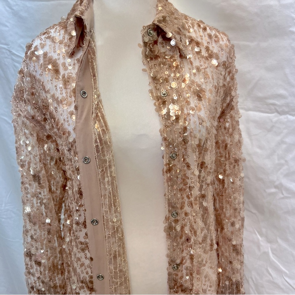 ZARA rose gold sequin collared duster with snap-up front. - Picture 12 of 15